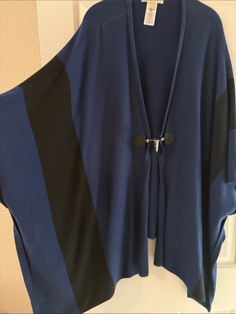 Open-Front Navy and Black Women's Sweater Cardigan/ poncho/ kimono
